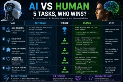 Human and artificial intelligence competing across five tasks