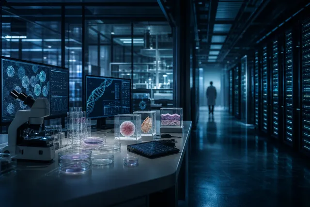 A biotechnology laboratory connected to high-performance computing