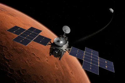 Sonde à propulsion solaire-électrique survolant Mars vers un astéroïde métallique lointain