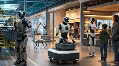 A broad view of modern humanoid, mobile and quadruped robots across industrial and service environments